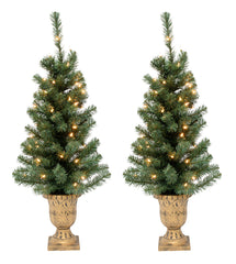 Pair of 3.5' Pre-Lit Artificial Porch Christmas Trees