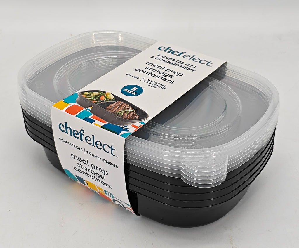 ChefElect 5-pack 4 cup 2-compartment Meal Prep Storage Containers