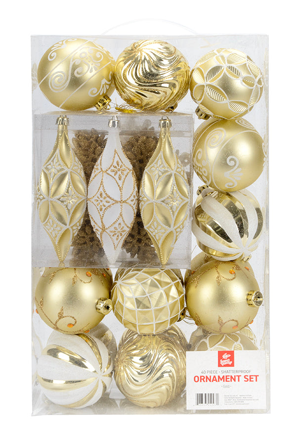 40-piece Gold Plastic Ornament Set