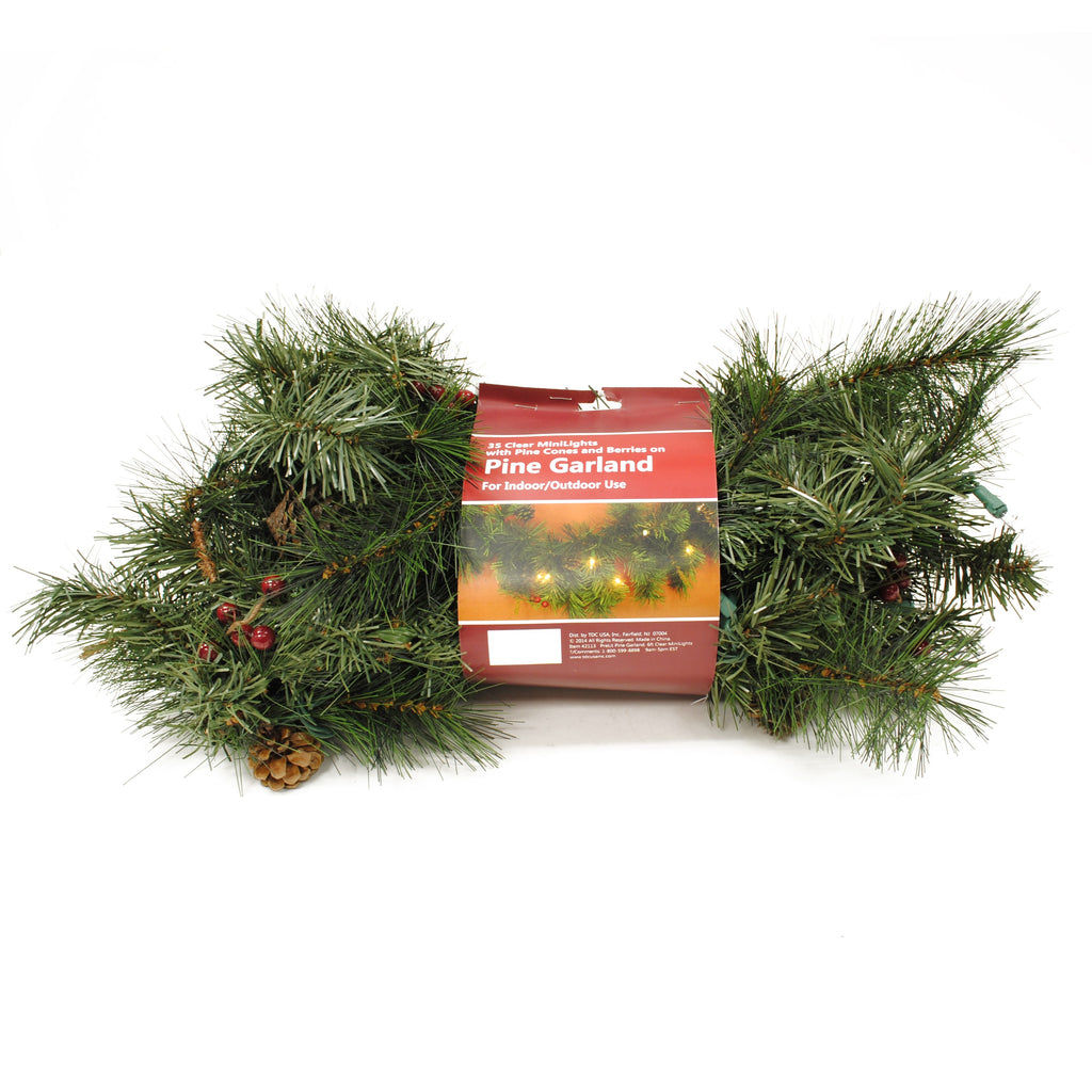 6' Pine Garland with Pine Cones, Berries & 35 Clear Mini-lights