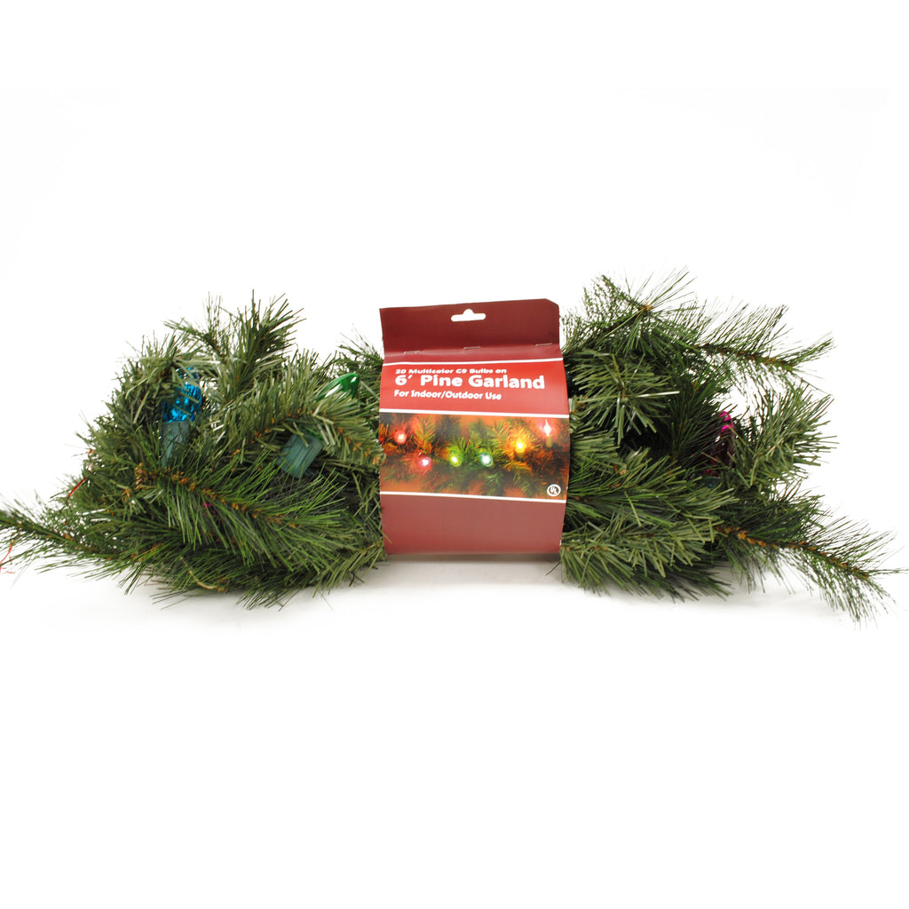 6' Pine Garland with 20 Multi-color C9 Lights