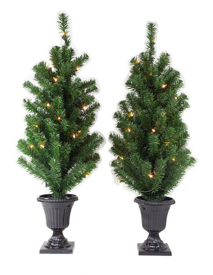 Pre-Lit 3' Potted Trees with Clear Lights (Set of 2)