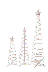 Multi-color Lights Spiral Trees with Stars (set of 3)